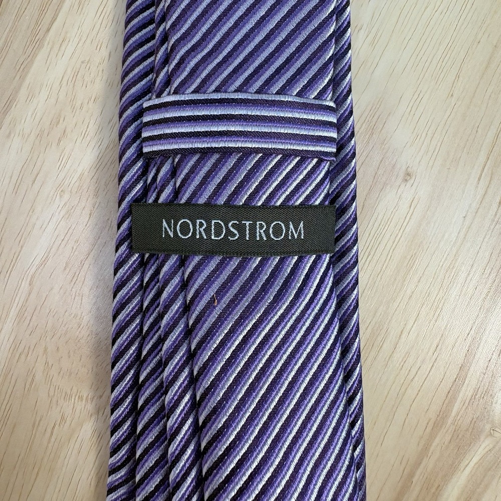Nordstrom Men's Purple White Black Striped 100% Silk Woven Tie One Size